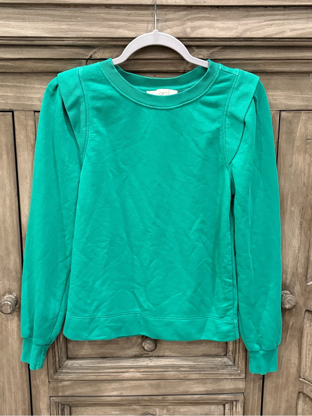 EUC Women's LOFT Kelly Green Long-Sleeve Crewneck Lightweight Sweatshirt (XXS) - Picture 1 of 6